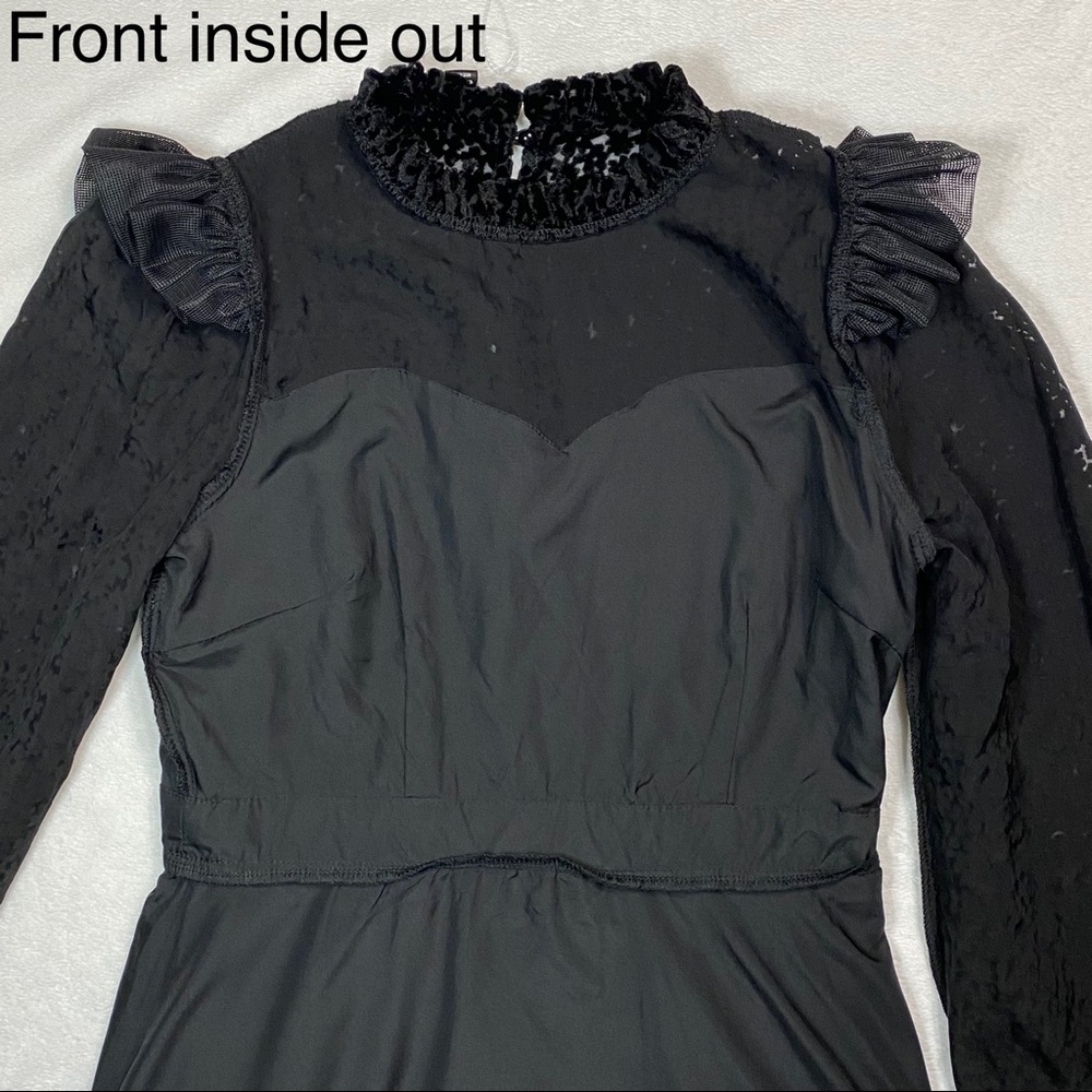 NWOT Aqua Flocked Floral Tiered Dress w/ ruffled neckline 
Size S - Picture 14 of 16